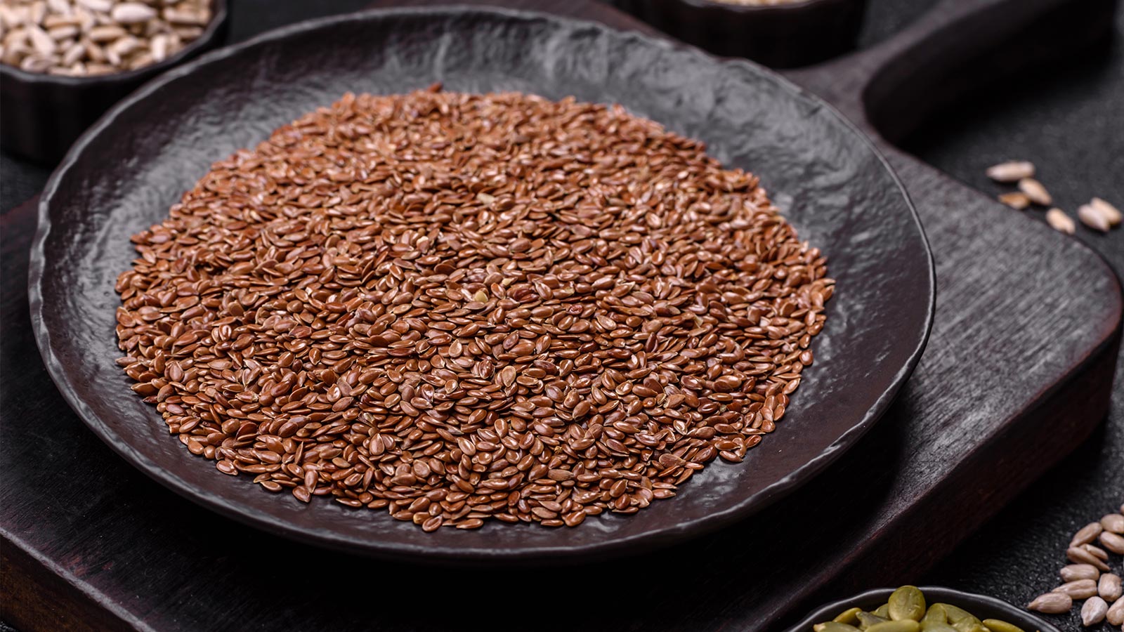 Pile of flaxseed in a pan